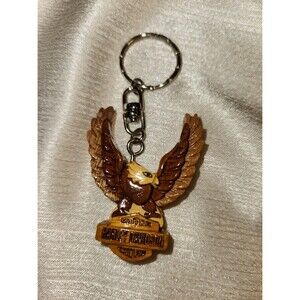 Harley Davidson Wood Eagle Keychain Carved Wood Motorcycle
